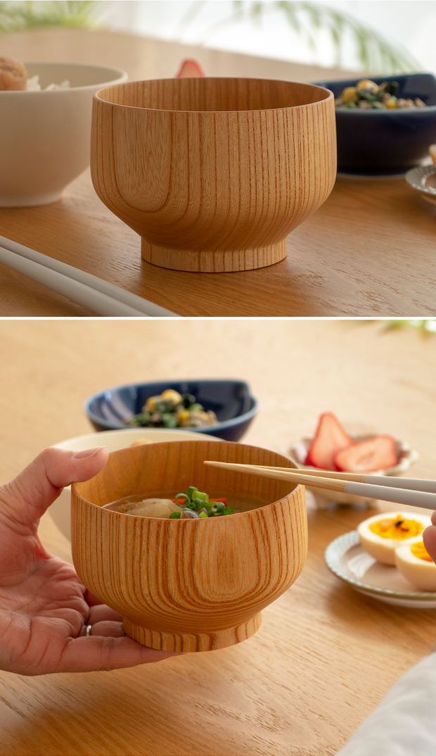 SHIRASAGI サブロク椀 布袋 ほてい けやき 欅 ナチュラル お椀 汁椀 みそ汁 日本製 天然木 白鷺木工