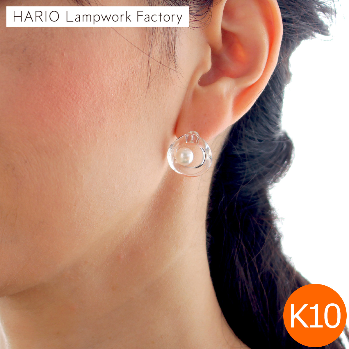【未使用品】Hario ピアス フープパール K10 HARIO Lampwork Factory ハリオ ピアス フープパール K10 あこや