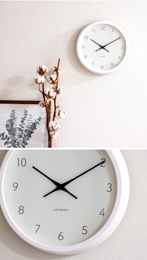 加藤木工 掛け時計 電波 木製 muku round wall clock 7 ホワイト