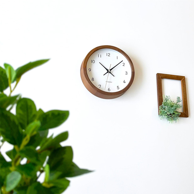 掛け時計 電波時計 木製 加藤木工 muku round wall clock 19 ウォールナット 22cm