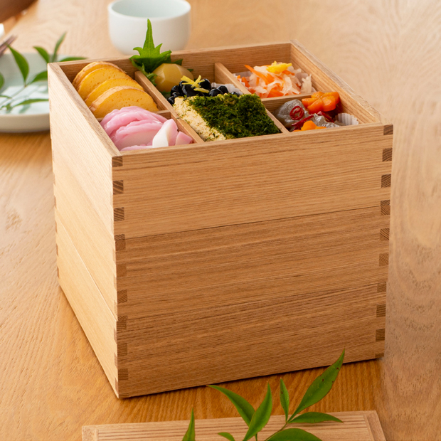 松屋漆器店 重箱 白木塗タモ6.0 三段 6寸 ナチュラル 白木 約18×18cm