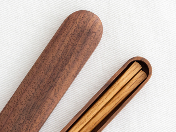 My箸セット 中 箸・箸箱セット 21cm 木製 楢 ウォールナット かぶせ蓋 お弁当 天然木 クラフト木の実 薗部産業