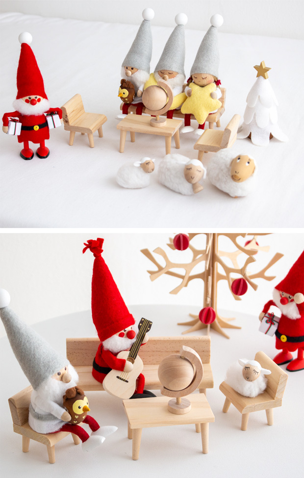 ミニチュア 木の家具セット リビングルーム 1/18 家具 木製 北欧