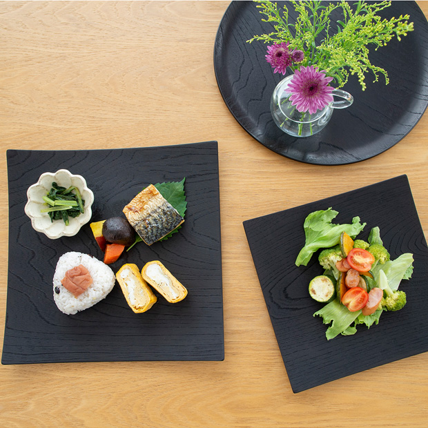 木製食器 皿 プレート 木製 食器 四角 正方形 27cm 黒 日本製 Natural 