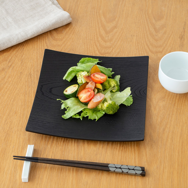 次回入荷未定】木製食器 皿 プレート 木製 食器 四角 21.5cm 黒 日本製