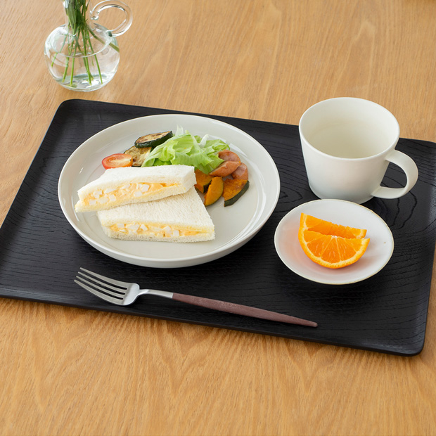 取扱終了】トレー 木製 お盆 カフェ トレー 長方形 39.5cm 黒 日本製
