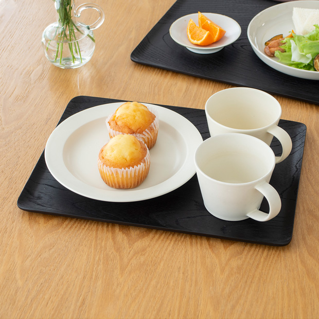 取扱終了】トレー 木製 お盆 カフェ トレー 長方形 32.5cm 黒 日本製