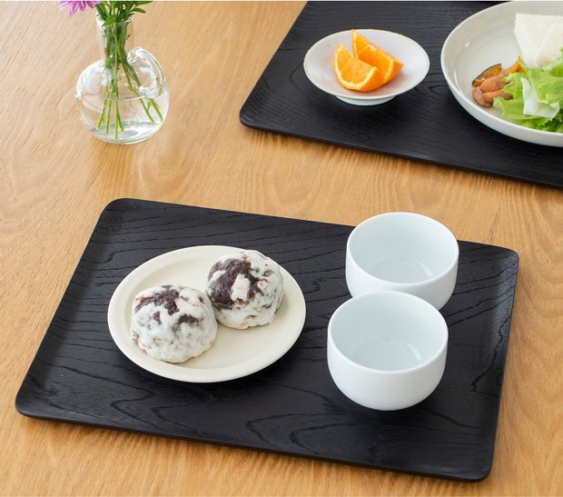 取扱終了】トレー 木製 お盆 カフェ トレー 長方形 32.5cm 黒 日本製