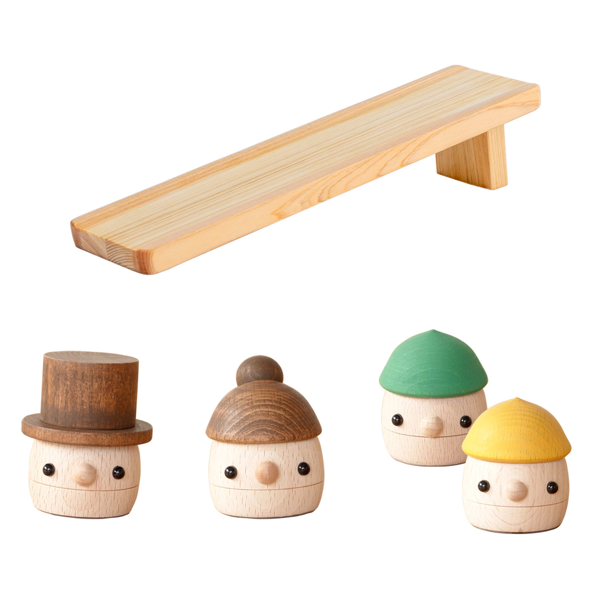 木のおもちゃ 日本製 こまむぐ Oセット(どんぐりの坂 ぱぱ まま