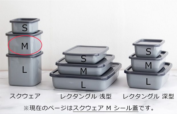 White Series 野田琺瑯 ＋Gray グレー スクウェア M サイズ シール蓋付