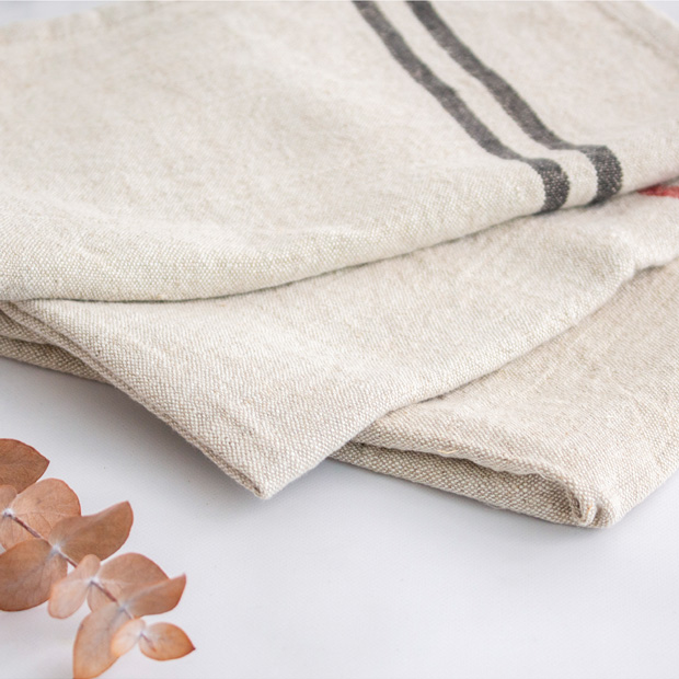 キッチンクロス リネン 厚手 Wストライプ 45×60cm 1枚 大判 ディッシュ