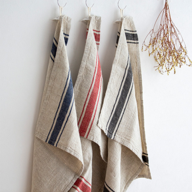 1/25はポイント10倍／ キッチンクロス リネン 厚手 ストライプ 45×60cm