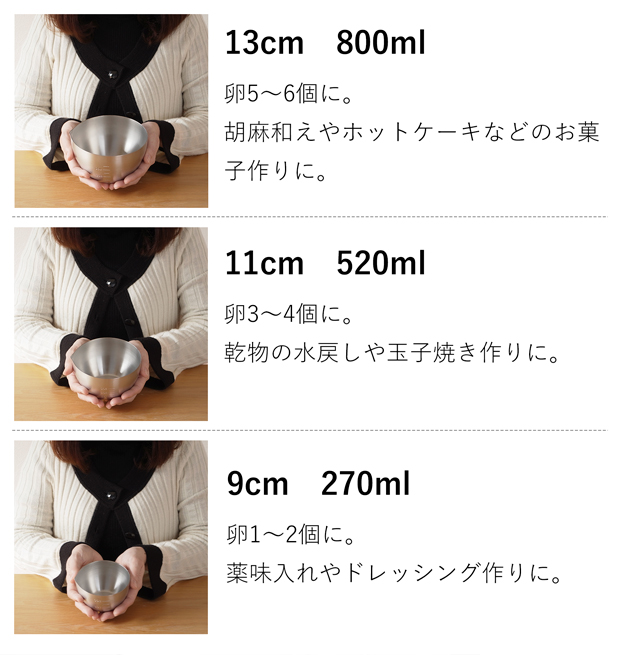 家事問屋 下ごしらえボウル 3サイズ ＋ 兼用蓋 4点セット 9cm 11cm 13cm ステンレス 下ごしらえボール 食洗器対応 深型  蓋つき ふた 下ごしらえ 常備菜 作り置き キッチンツール 日本製 made in Japan