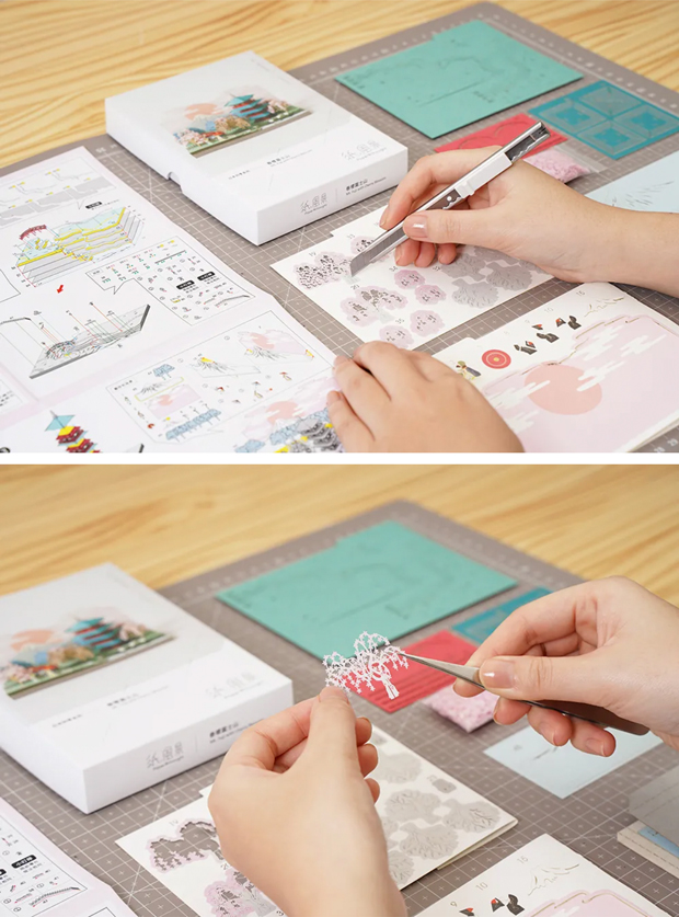 ペーパークラフト キット 日本の四季 春の桜と富士山 ミニチュア 紙製 DIY 立体パズル 大人 紙風景 紙の風景 Jeantopia ジントピア