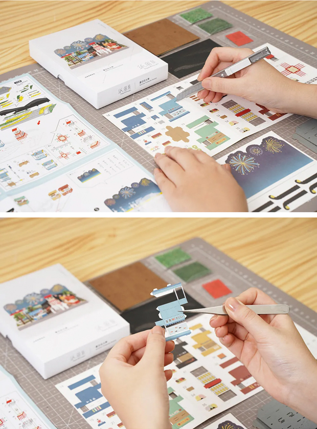 ペーパークラフト アクリルケース セット 日本の四季 夏の花火大会 ミニチュア 紙製 紙風景 紙の風景 Jeantopia ジントピア