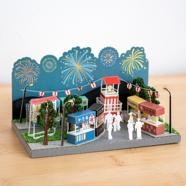 ペーパークラフト キット 日本の四季 夏の花火大会 ミニチュア 紙製 DIY 立体パズル 大人 紙風景 紙の風景 Jeantopia ジントピア