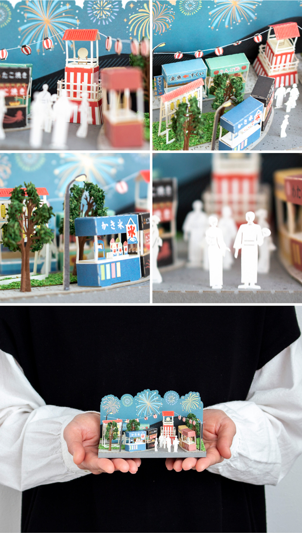 ペーパークラフト キット 日本の四季 夏の花火大会 ミニチュア 紙製 DIY 立体パズル 大人 紙風景 紙の風景 Jeantopia ジントピア
