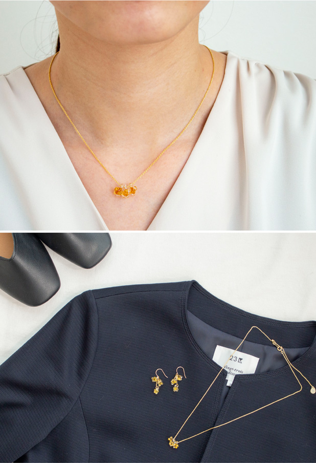 ハリオ ネックレス ひとふさのミモザ 花 ガラス製 HARIO Lampwork Factory 手作り 日本製 小ぶりり