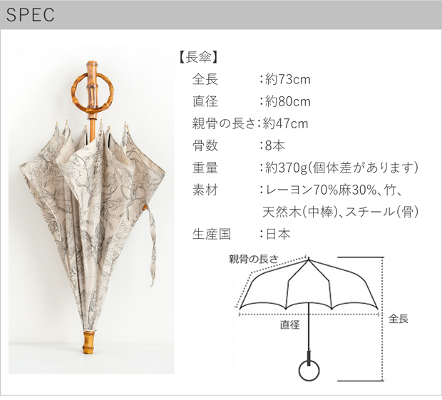 SUR MER（シュールメール） 日傘 花柄 竹 レーヨン 麻 花模様 リネン