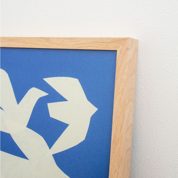 ポスター フレーム付き FLYING BIRDS 42.5×42.5cm 木製 正方形 ポスターフレーム 鳥 アートポスター YUYA ユウヤ 切り絵作家 bicosya 美工社