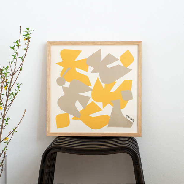 ポスター フレーム付き 光の中を飛ぶ 42.5×42.5cm 木製 正方形 ポスターフレーム 鳥 アートポスター YUYA ユウヤ 切り絵作家 bicosya 美工社