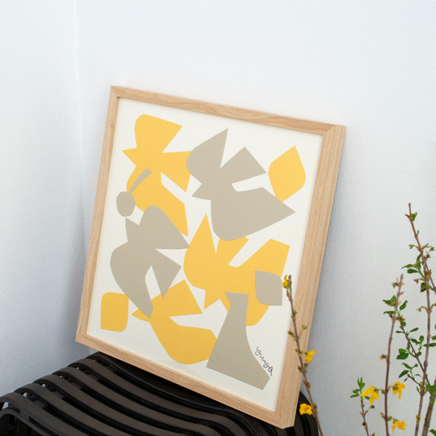 ポスター フレーム付き 光の中を飛ぶ 42.5×42.5cm 木製 正方形 ポスターフレーム 鳥 アートポスター YUYA ユウヤ 切り絵作家 bicosya 美工社