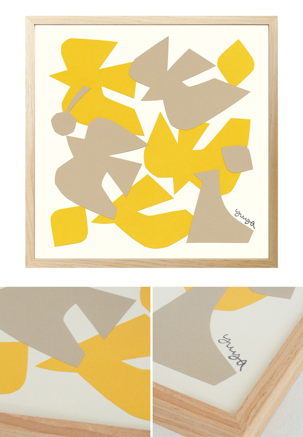 ポスター フレーム付き 光の中を飛ぶ 42.5×42.5cm 木製 正方形 ポスターフレーム 鳥 アートポスター YUYA ユウヤ 切り絵作家 bicosya 美工社