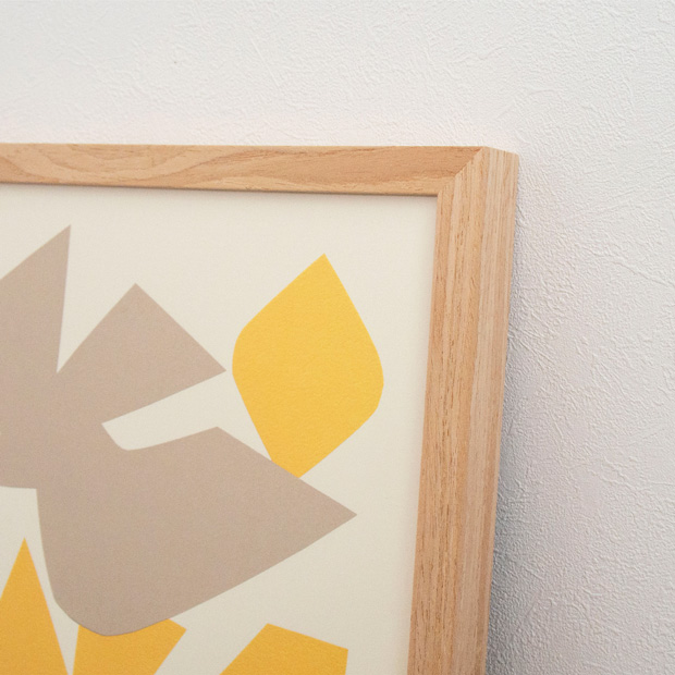 ポスター フレーム付き 光の中を飛ぶ 42.5×42.5cm 木製 正方形 ポスターフレーム 鳥 アートポスター YUYA ユウヤ 切り絵作家 bicosya 美工社