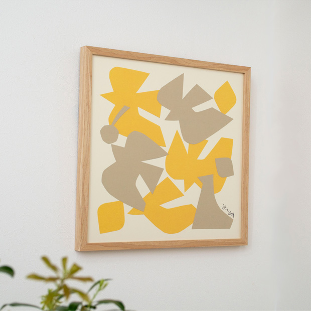 ポスター フレーム付き 光の中を飛ぶ 42.5×42.5cm 木製 正方形 ポスターフレーム 鳥 アートポスター YUYA ユウヤ 切り絵作家 bicosya 美工社