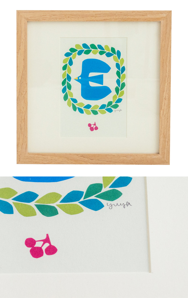 ポスター フレーム付き リースの中の鳥 22.5×22.5cm 木製 正方形 ポスターフレーム リース 鳥 アートポスター YUYA ユウヤ 切り絵作家 bicosya 美工社