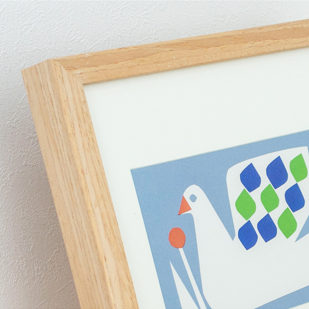 ポスター フレーム付き 模様のある白い鳥 22.5×22.5cm 木製 正方形 ポスターフレーム 鳥 アートポスター YUYA ユウヤ 切り絵作家 bicosya 美工社