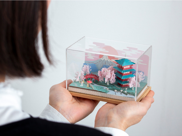 ペーパークラフト キット 日本の四季 春の桜と富士山 ミニチュア 紙製 DIY 立体パズル 大人 紙風景 紙の風景 Jeantopia ジントピア