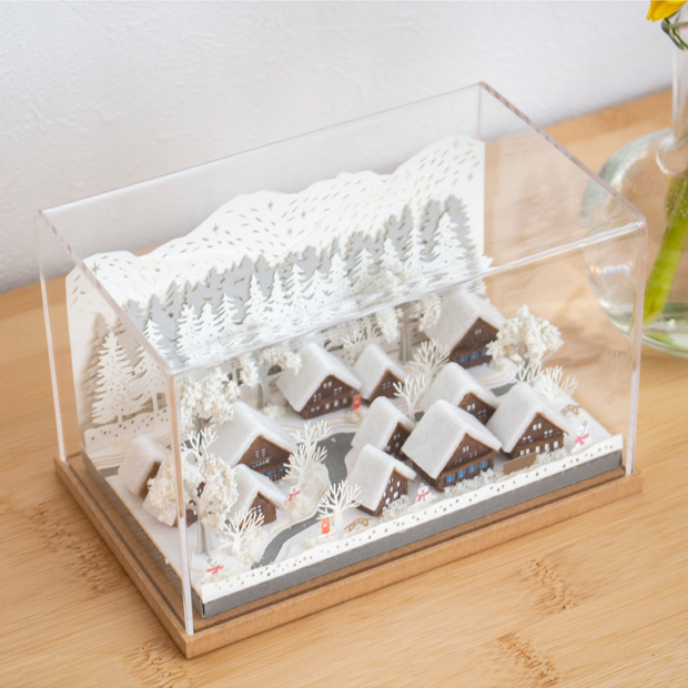 ペーパークラフト アクリルケース セット 日本の四季 冬の合掌村 ミニチュア 紙製 紙風景 紙の風景 Jeantopia ジントピア