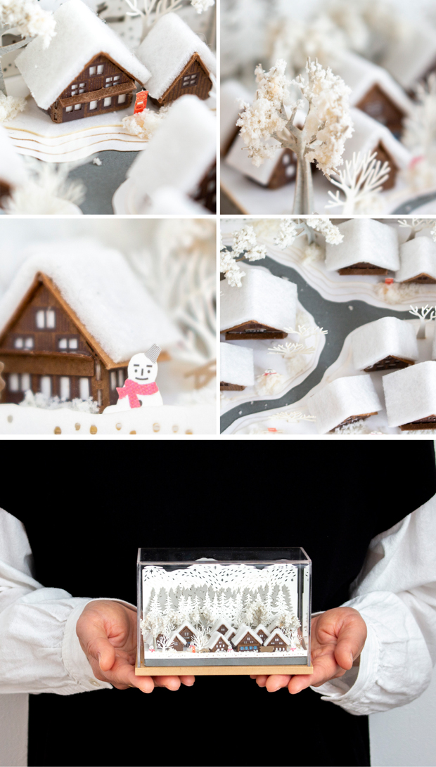 ペーパークラフト アクリルケース セット 日本の四季 冬の合掌村 ミニチュア 紙製 紙風景 紙の風景 Jeantopia ジントピア