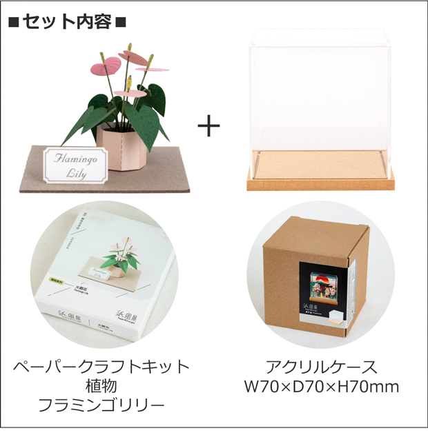 ペーパークラフト アクリルケース セット フラミンゴリリー ミニチュア 紙製 植物 紙風景 紙の風景 Jeantopia ジントピア