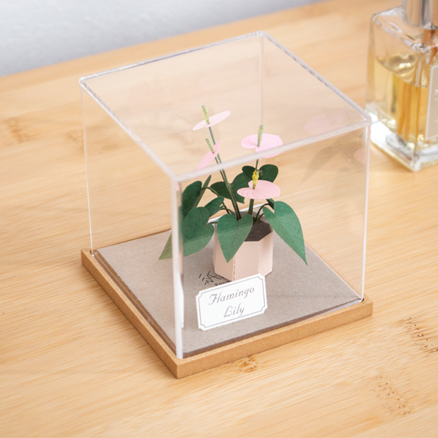 ペーパークラフト アクリルケース セット フラミンゴリリー ミニチュア 紙製 植物 紙風景 紙の風景 Jeantopia ジントピア