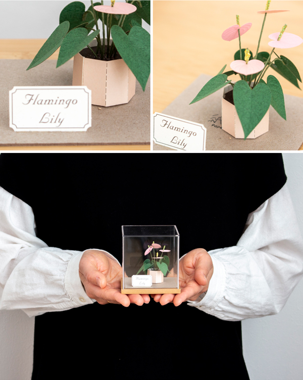 ペーパークラフト アクリルケース セット フラミンゴリリー ミニチュア 紙製 植物 紙風景 紙の風景 Jeantopia ジントピア