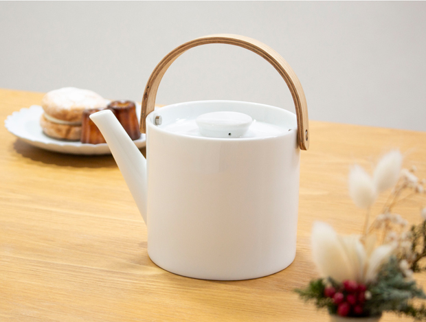 ティーポット＆ダブルウォールカップセット 陶器 白磁 おしゃれ