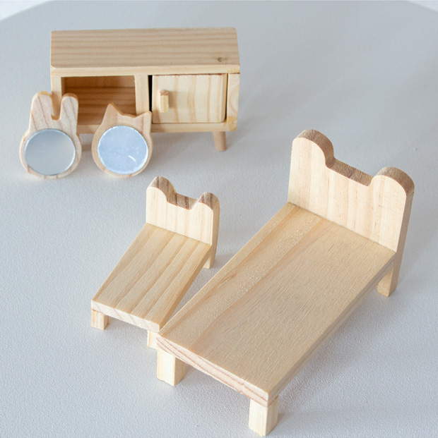 ミニチュア 木の家具セット ベッドルーム 1/18 家具 木製 北欧