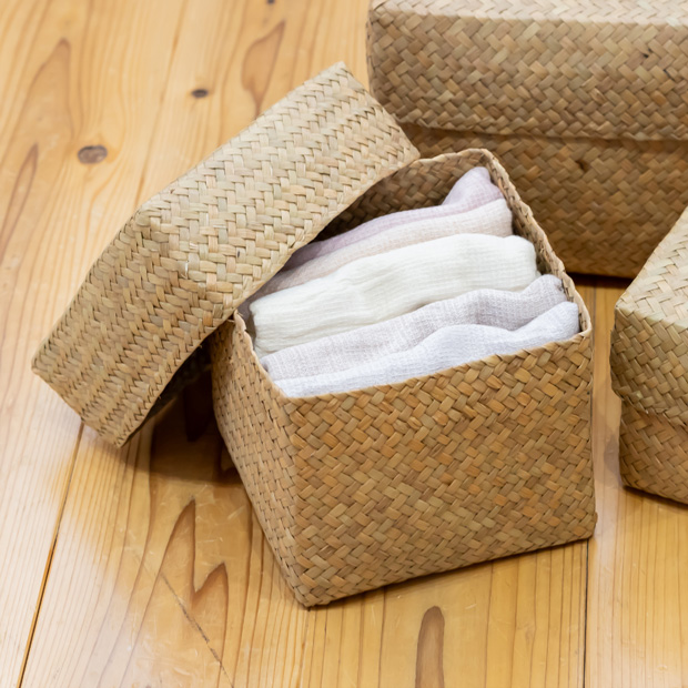 12/25はポイント10倍／ 蓋付き 収納かご M 正方形 幅18cm バスケット