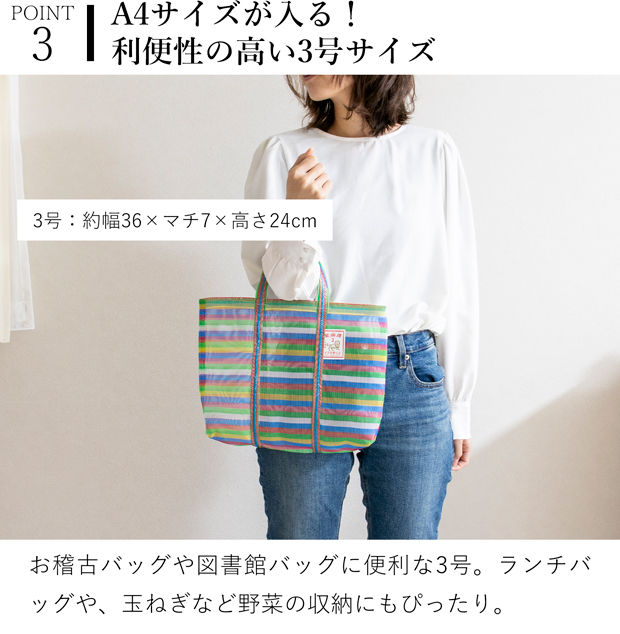 漁師網バッグ 3号 台湾 金獅牌 エコバッグ メッシュバッグ ボーダー 軽量 A4 ランチバッグ 収納 手提げ 台湾雑貨