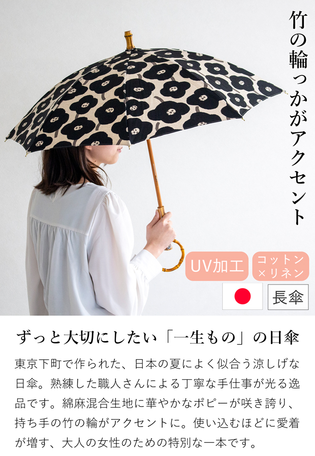 SUR MER シュールメール 日傘 綿麻キャンバス ポピー柄 花柄