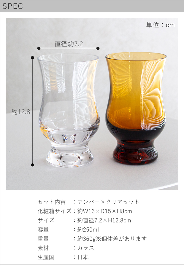 廣田硝子 BYRON コーヒーグラス ギフトセット アンバー＆クリア 250ml