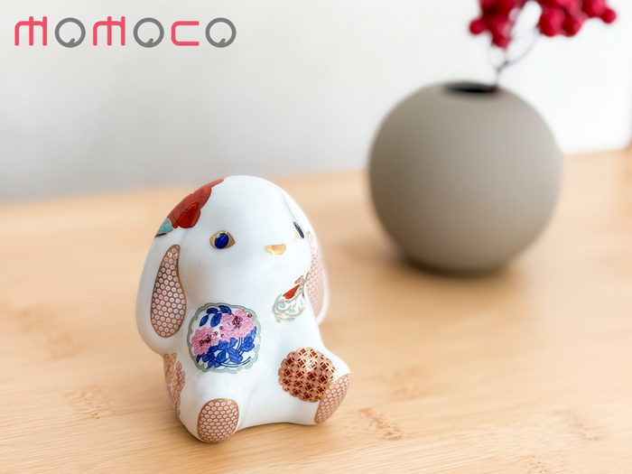 賞美堂本店 有田焼 momoco rabbit うさぎ フィギュア 古伊万里 花暦 白