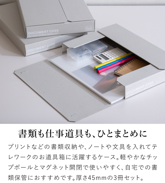 一新堂 ドキュメントケース 厚さ45mm A4 3冊セット チップボール マグネット 書類収納 書類ケース デスク収納 持ち運び 日本製