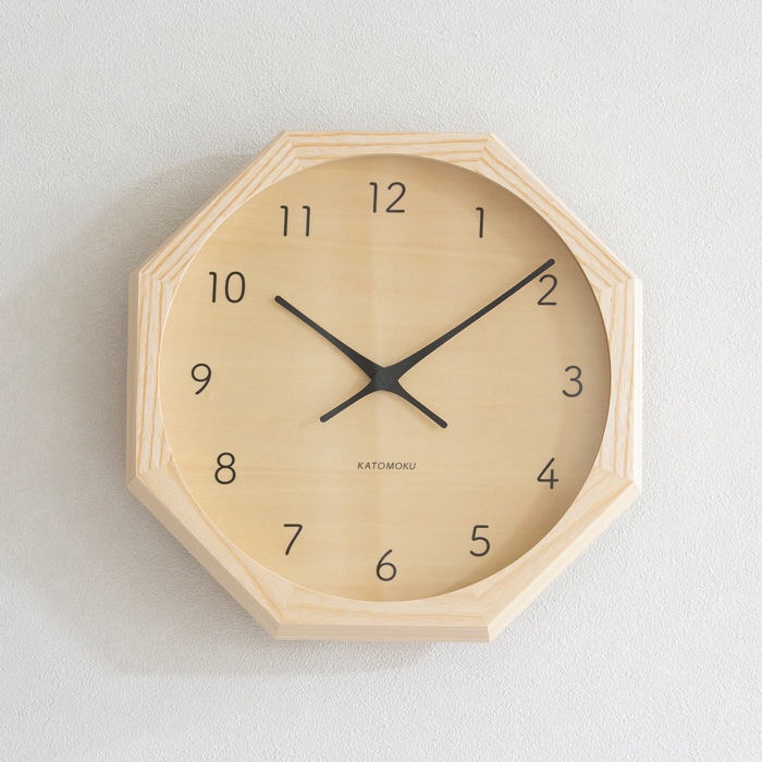 加藤木工 掛け時計 電波式 木製 muku clock 7 八角形 連続秒針