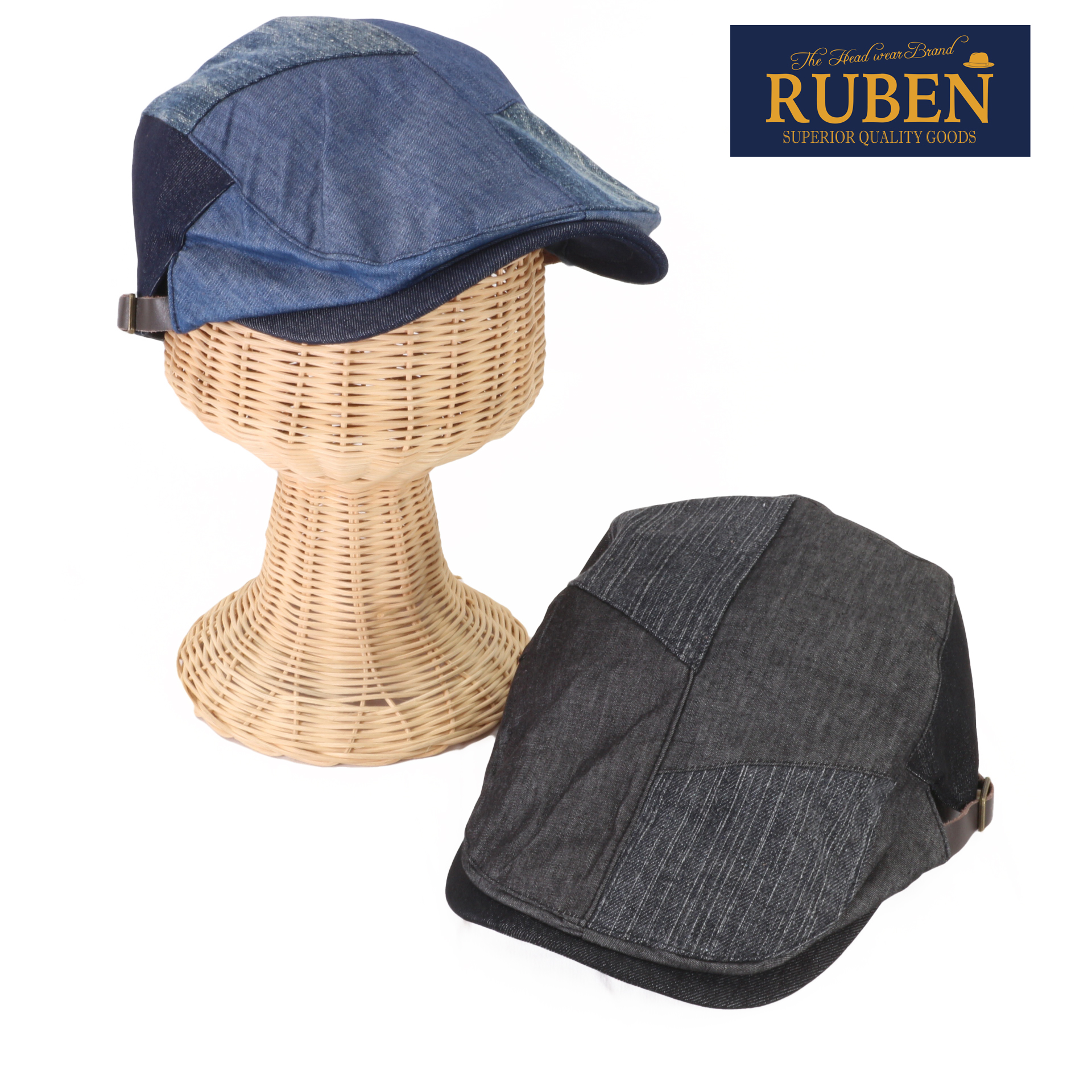 Ruben ルーベン（RUBEN）デニムパッチワークハンチング 帽子