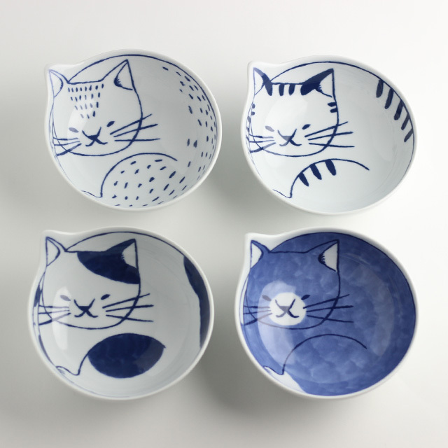 neco鉢 ねこばち 4枚 木箱セット 303303B600 (猫 小鉢 深皿 鉢 ボウル