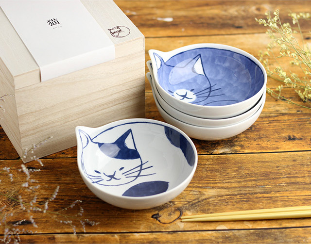 neco鉢 ねこばち 4枚 木箱セット 303303B600 (猫 小鉢 深皿 鉢 ボウル