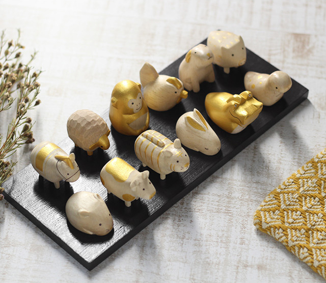 ぽれぽれえとセット ゴールド 十二支＋黒台座(干支 置物 午年 2026